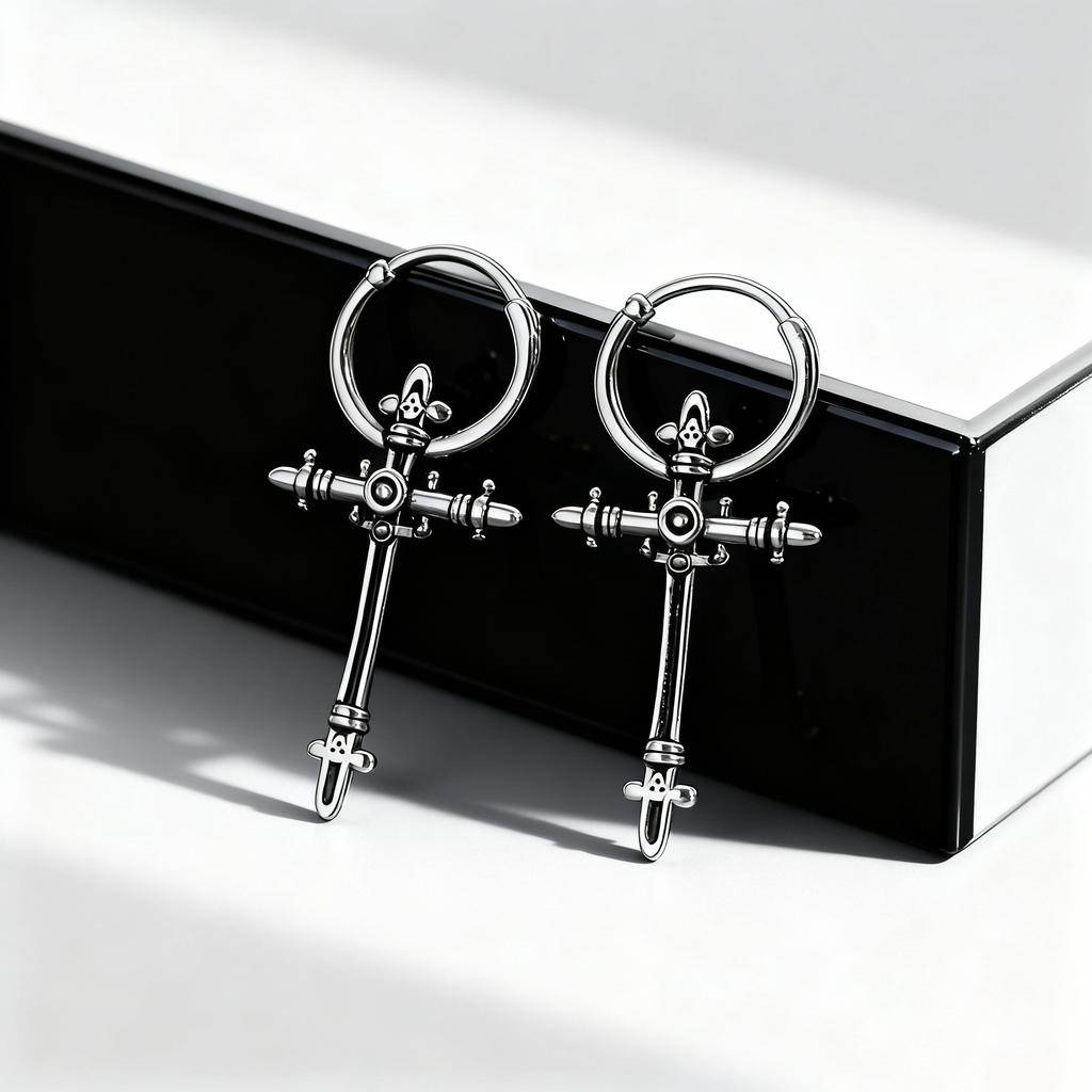 Punk Metal Stainless Steel Earrings, Unisex Fashionable Cross Drop Earring Simple Classic Jewelry for Women Men