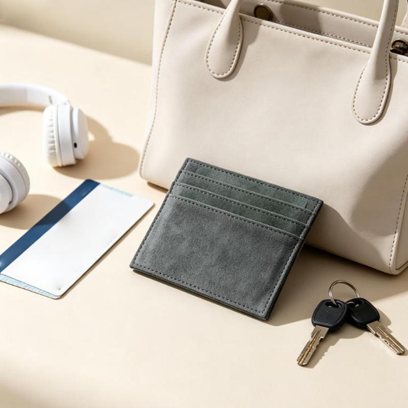 Suede Slim Card Holder With Multiple Card Slots Credit Bank Card Small Man Purses Perfect For Daily Commute Business Travel
