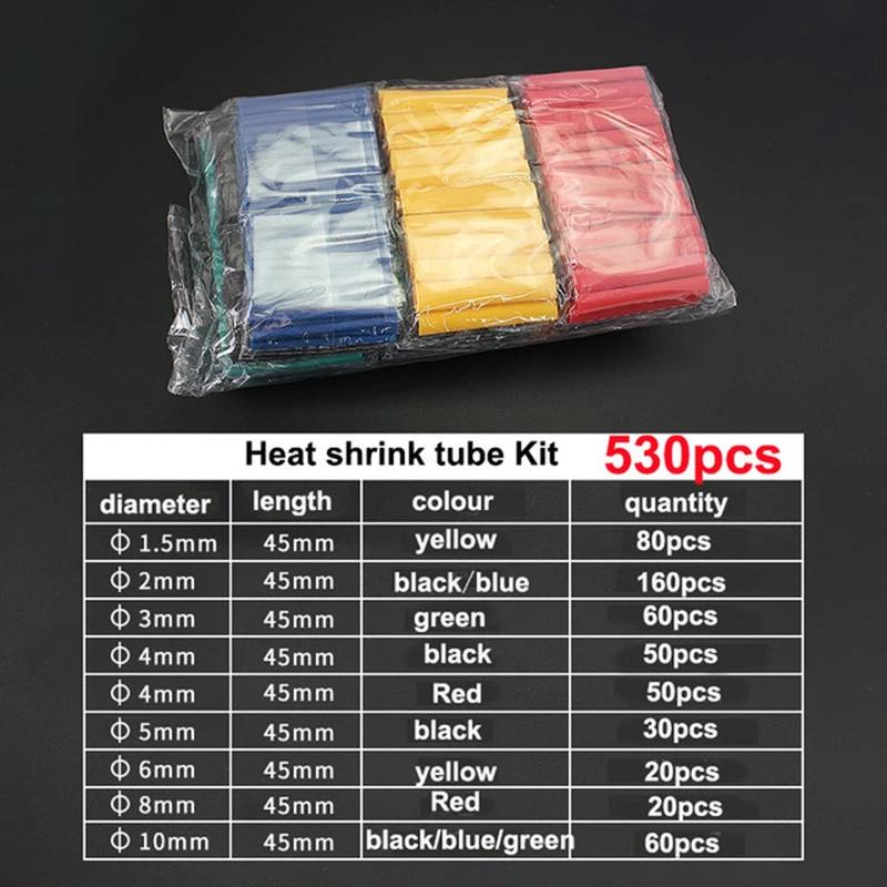 

530PCS/Bag Shrink Wrapping Tube Heat Shrink PVC Tubing Wire Isolation Thermoresistant Tube Cable Heat Shrinkable Sleeve Kit