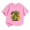 Kids Boys Girls 100% Cotton Crew Neck Short Sleeve T-Shirt, Cute Angry T-Rex Dinosaur Rawr Print Casual Comfortable Tees for Children Daily Wear