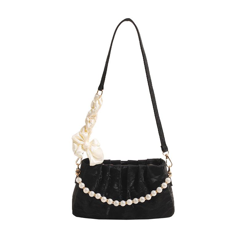 Spring and Summer New Pleated Pearl Chain Bag Bag Women's Fashion Underarm Bag Casual Women's Bag Cloud Bag