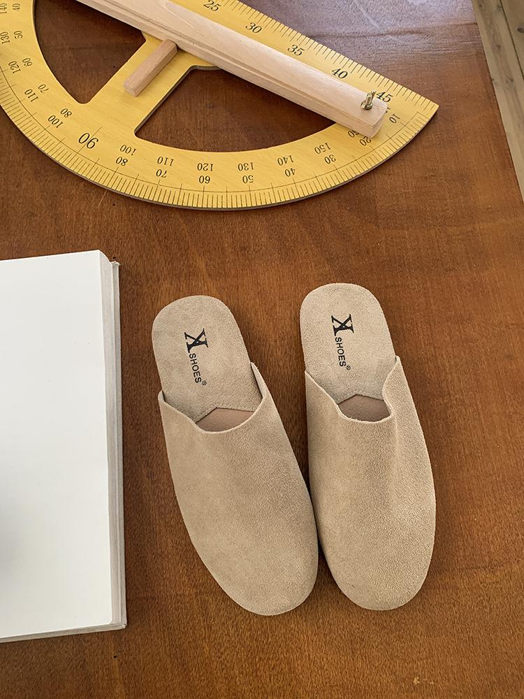 

Французские ретро ленивые тапочки-полушлепанцы женские для улицы 2025 удобные и универсальные на плоской подошве повседневные крутые тапочки 35 абрикосовый