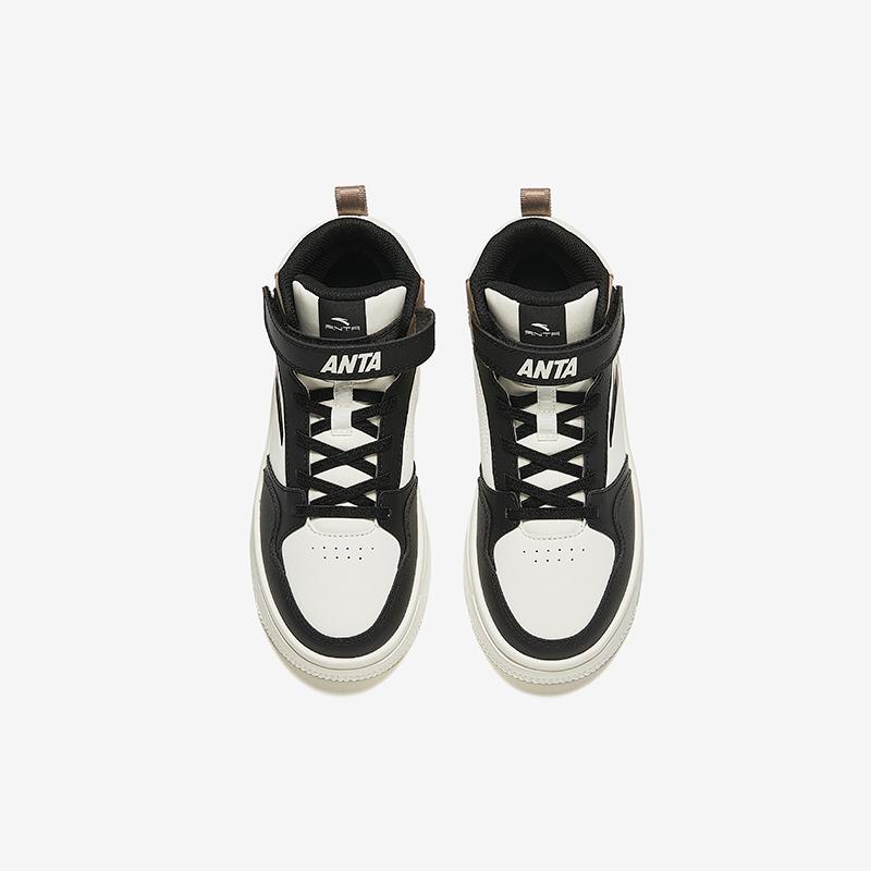 Anta Kids Synthetic Leather Simple Versatile Non-Slip Wear-Resistant Lightweight Shock-Absorbing High-Top Kids Skate Shoes Men Sneakers A12438004-1