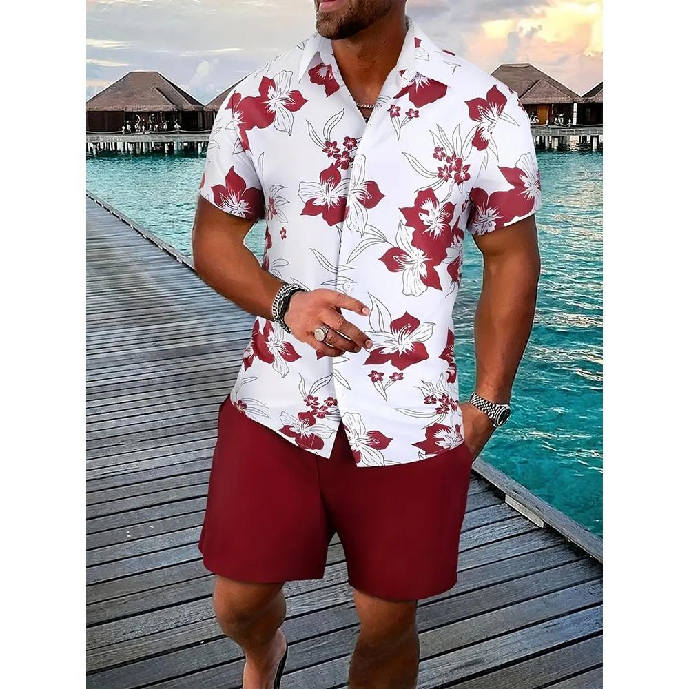 Funny 3D Print Men's Luxury Shirt Sets Hawaiian Fashion Lapel Short Sleeve Shirts+Shorts 2 Piece Outfit Summer Casual Loose Suit