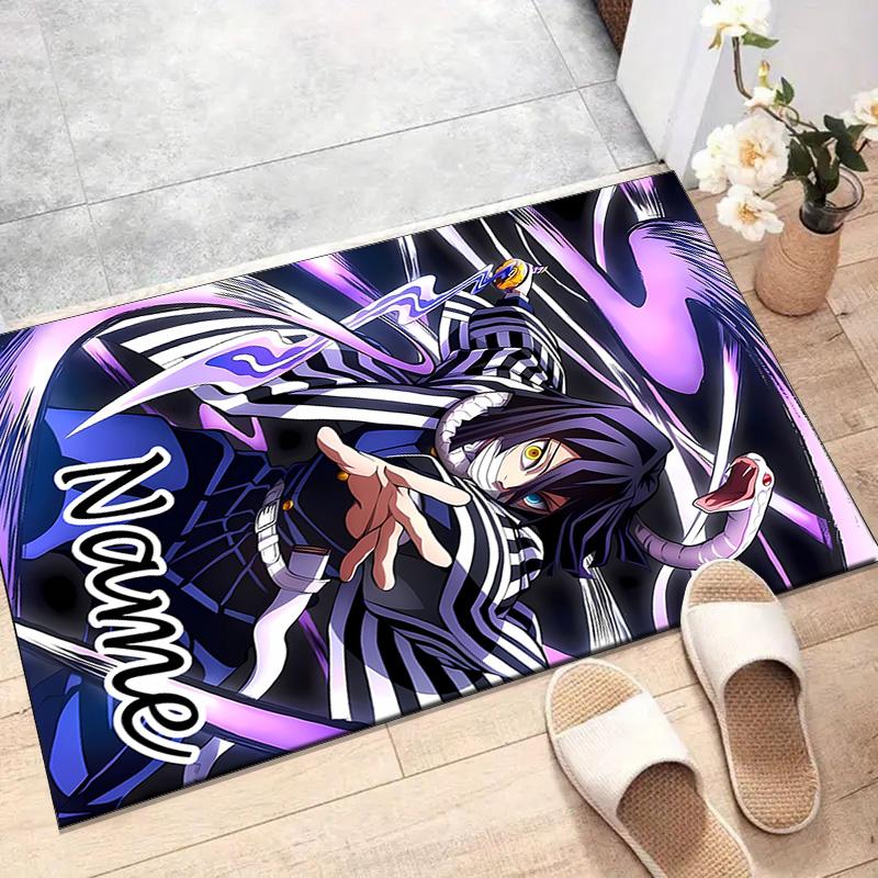 Custom Demon Slayer Mat Personalized Name, Polyester Washable Indoor Entryway Rug, Gift for Christmas, Easter, Thanksgiving Day