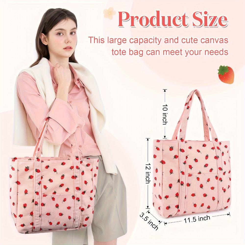 Cord-Tragetaschen für Frauen, große Kapazität, Tasche, ästhetisch, wiederverwendbar, Erdbeer-Lebensmittel-Schulter, Bauerntasche, Mädchen