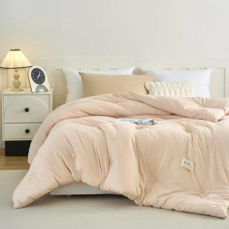 Skin Friendly Delicate Jacquard Fabric Comforter Fluffy Breathable Soy Fiber Protein Quilt Hotel Home Solid Color Decal Doona