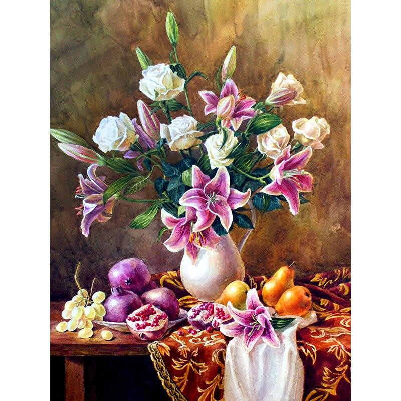 5d Diy Diamond New Painting Fresh Flower Diamond Embroidery Vase Cross Stitch Full Round Drill Home Decor Manual Art Gift