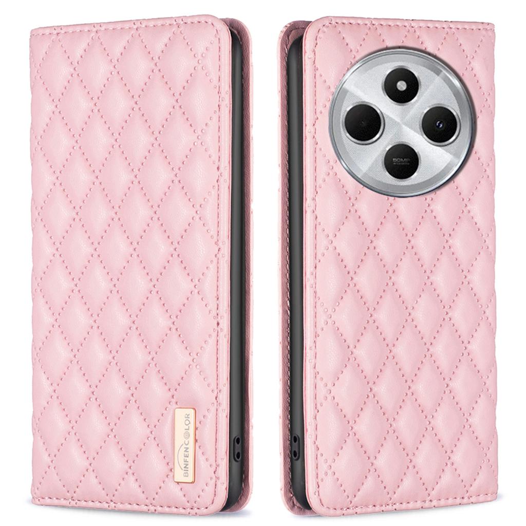 BINFEN COLOR BF Style-16 For Xiaomi Poco C75 4G/Redmi 14R 5G/14C 4G Case Card Slots Rhombus Leather Cover