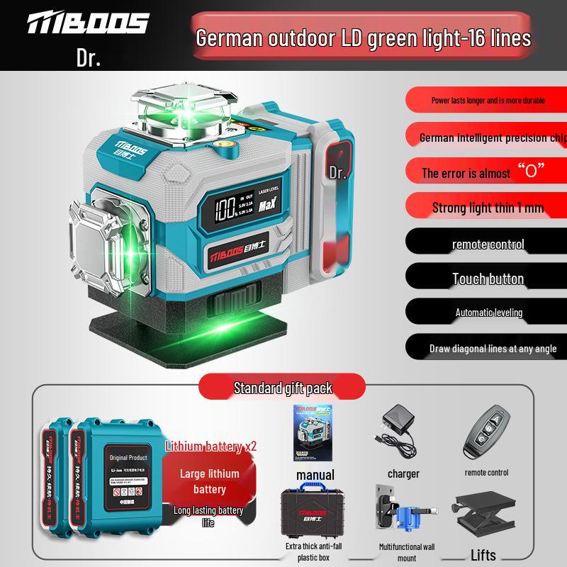 High Precision 16-Line Green Laser Level with Infrared and Strong Light