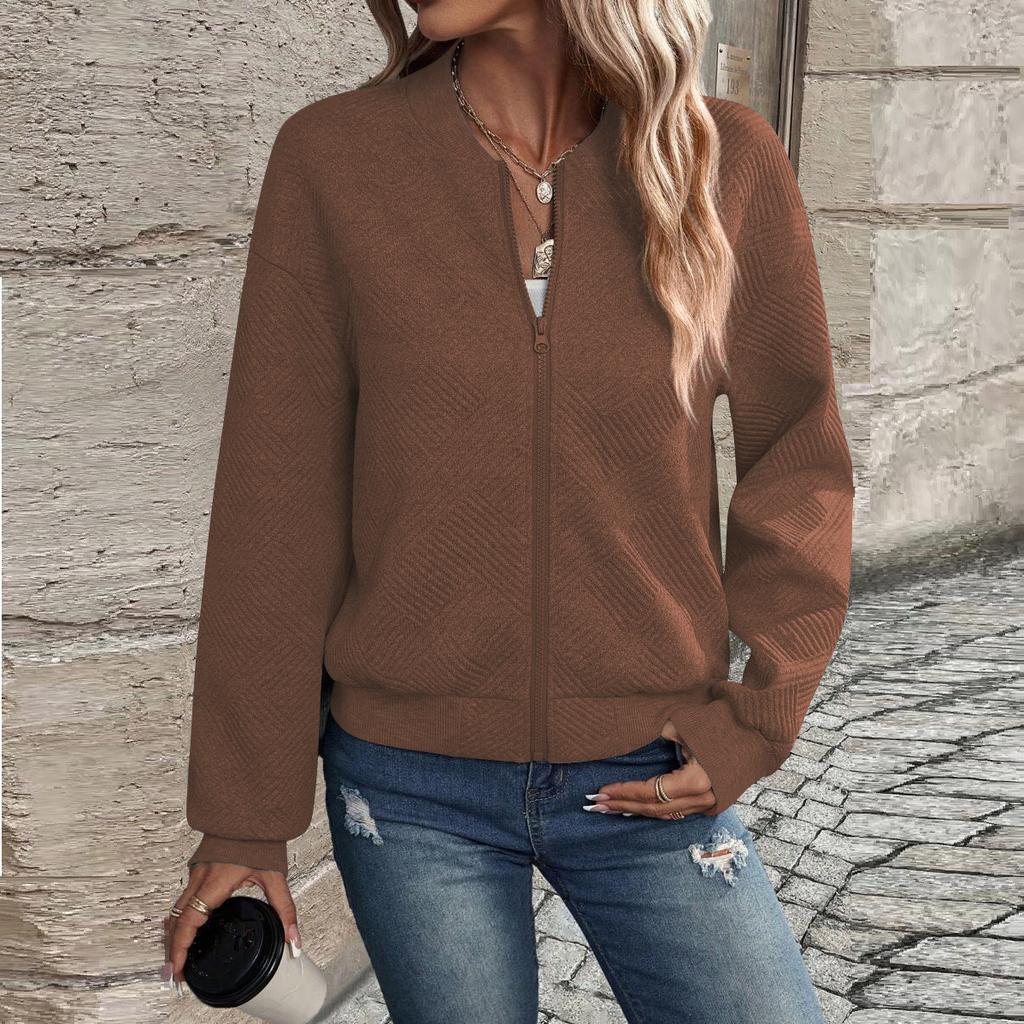 Women's Autumn and Winter New Solid Color Simple and Exquisite Zipper Jacket Baseball Collar Casual Jacket 5XL