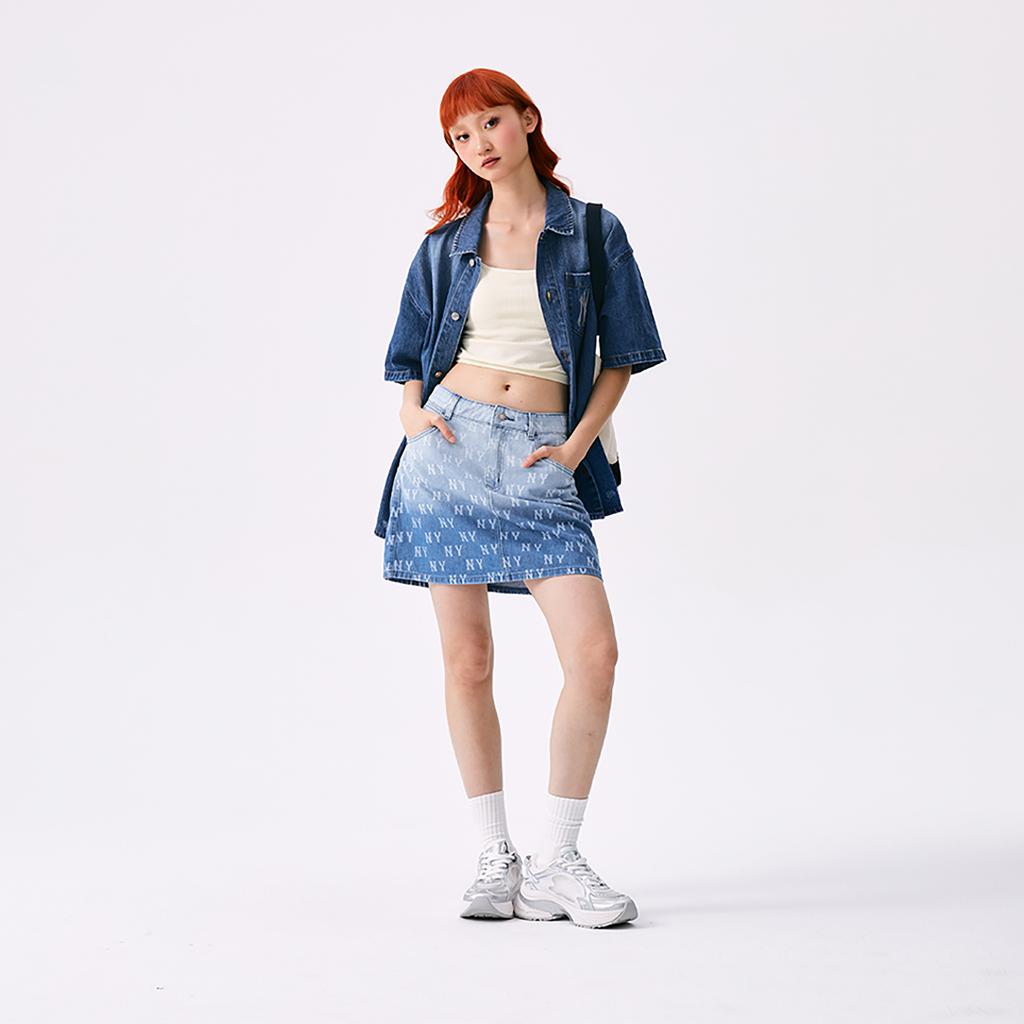 New MLB MONOGRAM Collection New York Yankees SS25 Denim Short Skirts Women's Denim 3FDSM0253-50INS