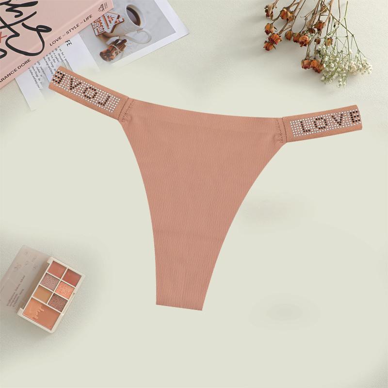 Women's Sexy Leopard Underwear Rhinestone Letter Belt Thongs Female Seamless Stretchy Panties 14 Colors Low-Waisted Lingerie