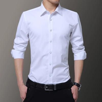 Plus Size Men's Slim Solid Color Long-sleeved Shirt Business Casual White Shirt
