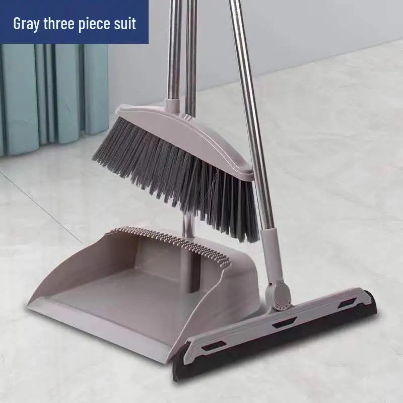 Influencer Household Broom & Dustpan Set: Non-Stick Hair Sweeping, Squeegee & Garbage Shovel.