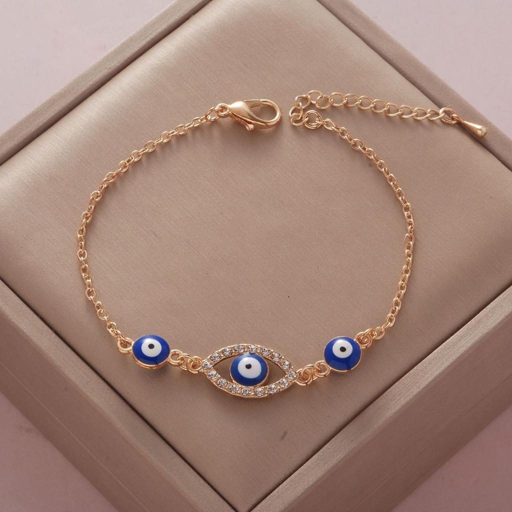 Fashionable Simple Rhinestone Evil Eye Four Leaf Clover Bracelet for Women