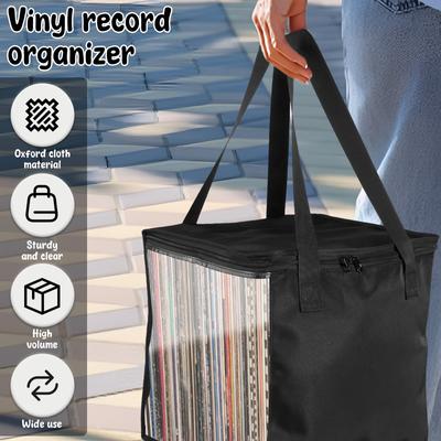 Průhledná přenosná taška na vinylové desky s uchem a víkem Velkokapacitní držák na vinylová alba Pojme až 50 vinylových alb pro sbírku