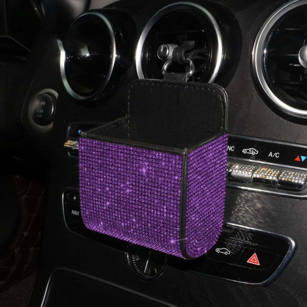 Shiny Sparkling Rhinestone Glitter Organizer Leather Vehicle Interior Accessory Vehicle Organizer