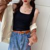 Milk Yellow Square Neck Tank Top for Women Wide Strap Slim Fit Sleeveless Vest Inner Layer Cover Armpit Fat