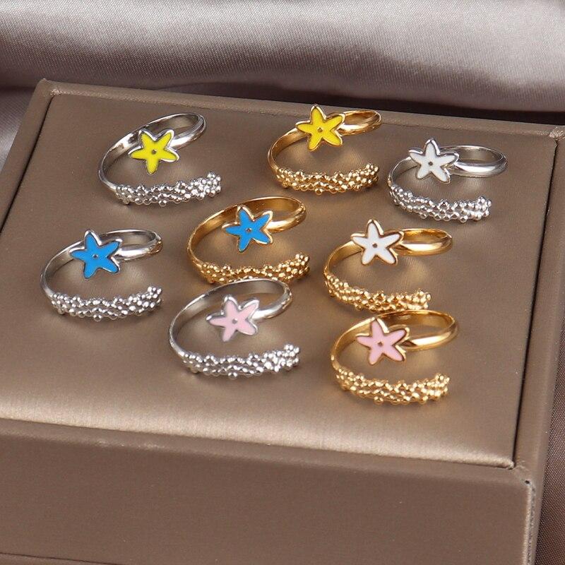 Pierścień na kostkę ze stali nierdzewnej Regulowane pierścionki dla kobiet Kolorowe pierścionki z gwiazdami Modna biżuteria ślubna Impreza Walentynki Prezent