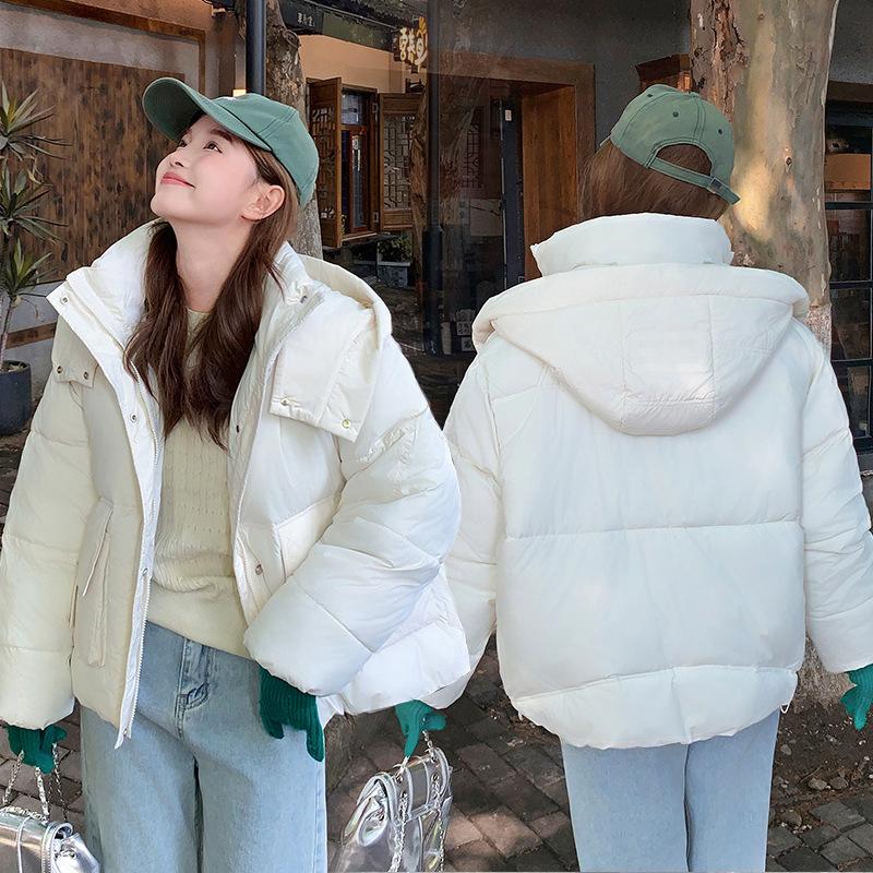 2025 New Down Cotton Jacket Women's Fashion Hooded Short Cotton Jacket Loose Winter Korean Cotton Jacket Thickened Bread Jacket