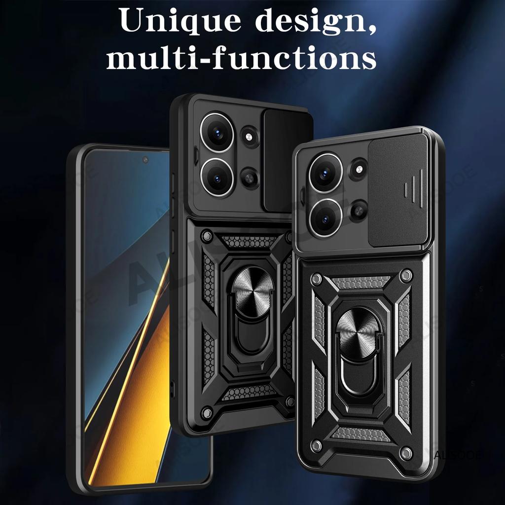 Kickstand Funda for POCO C85 4G Case Armor Slide Camera Protection Back Cover Ring Holder Shockproof Capa