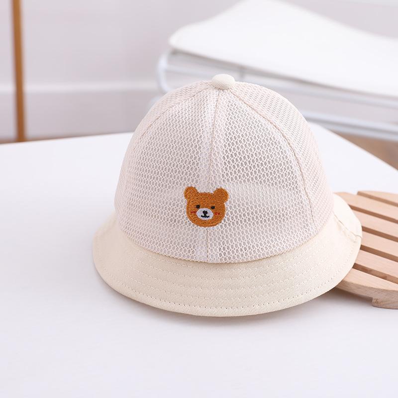 Cute Bear Sunscreen Basin Cap For Kids Summer Breathable Mesh Fisherman Hat 5-24M Boy Girl Large Brim Visors Cartoon Baby Bucket Hats
