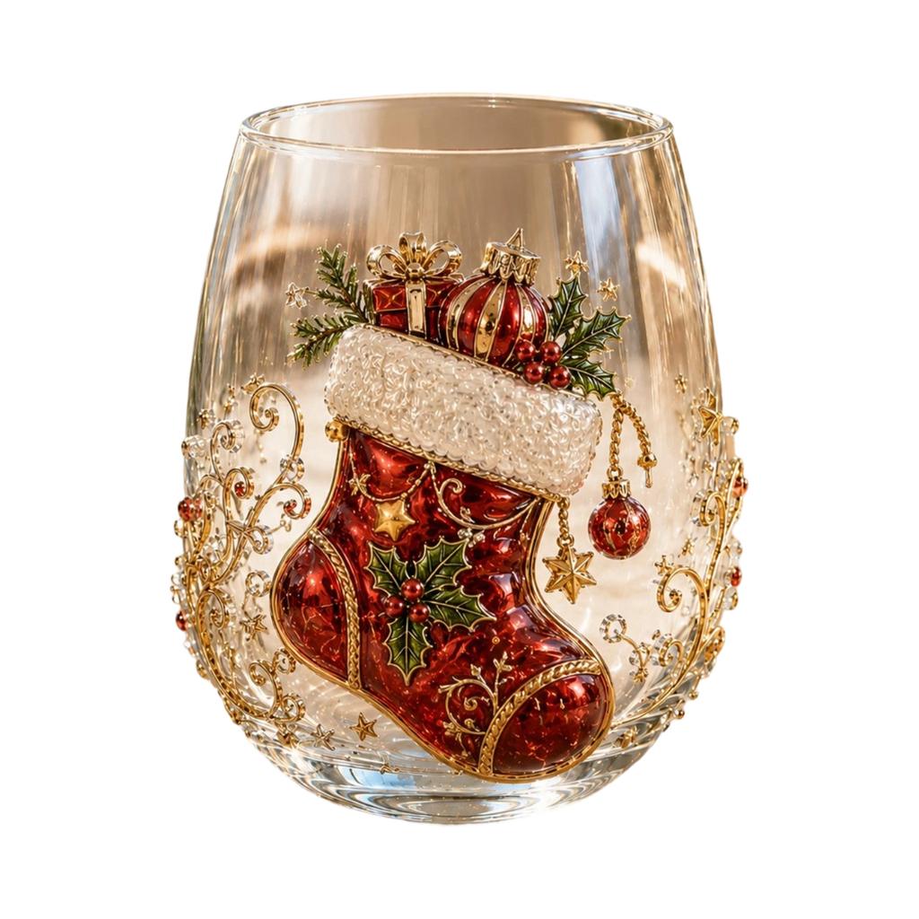 Christmas Glass Cup for Holiday Beverages and Home Decor