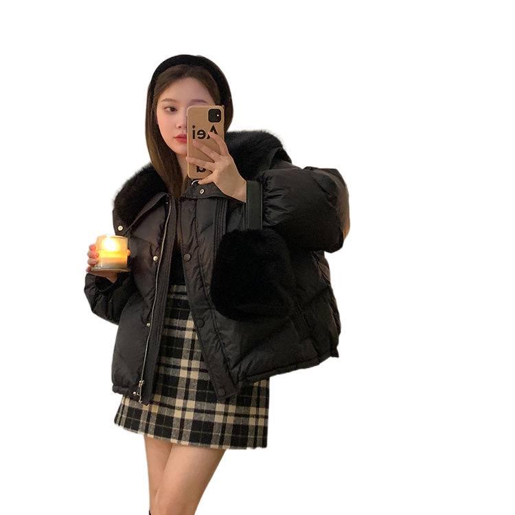 Damska Ciepła Khaki/Czarna Kurtka Bawełniana z Kołnierzem ze Sztucznego Futra - Zimowy Płaszcz Petite