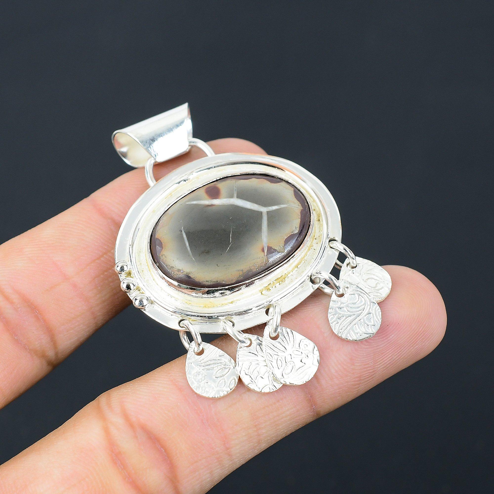 Серебряный кулон 925 пробы, овальный, с ископаемым камнем «Марокканская глина с трещинами», ювелирное изделие на годовщину