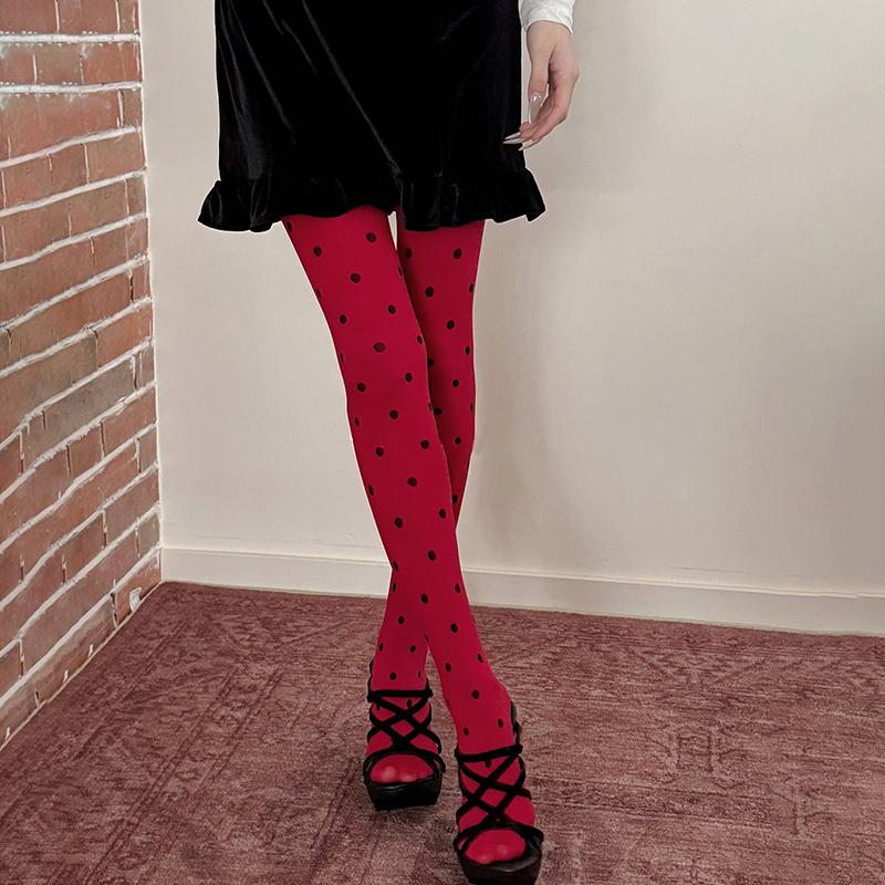2026 Spring Polka Dot Tights Women Vintange 80D Pantyhose Sexy Semi Opaque Tights Resistant Control Top Stocking Y2K Style