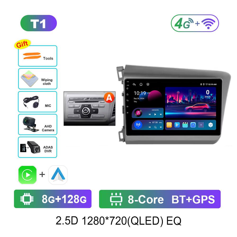 Android 14 Car Radio Multimedia Player for For Honda Civic 9 2012 - 2015 GPS Navi WiFi QLED Screen DSP Stereo 4G Cooling Fan