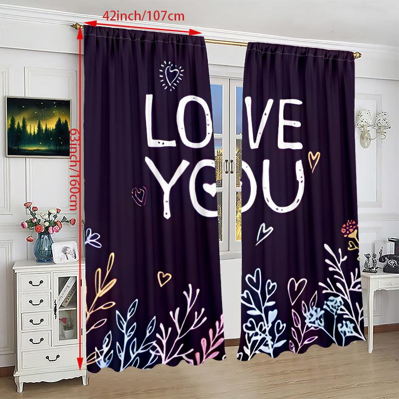 2pcs- I Love You Printed curtains, pole bag curtains 42*84, Bedroom and living room, home decoration, room decoration