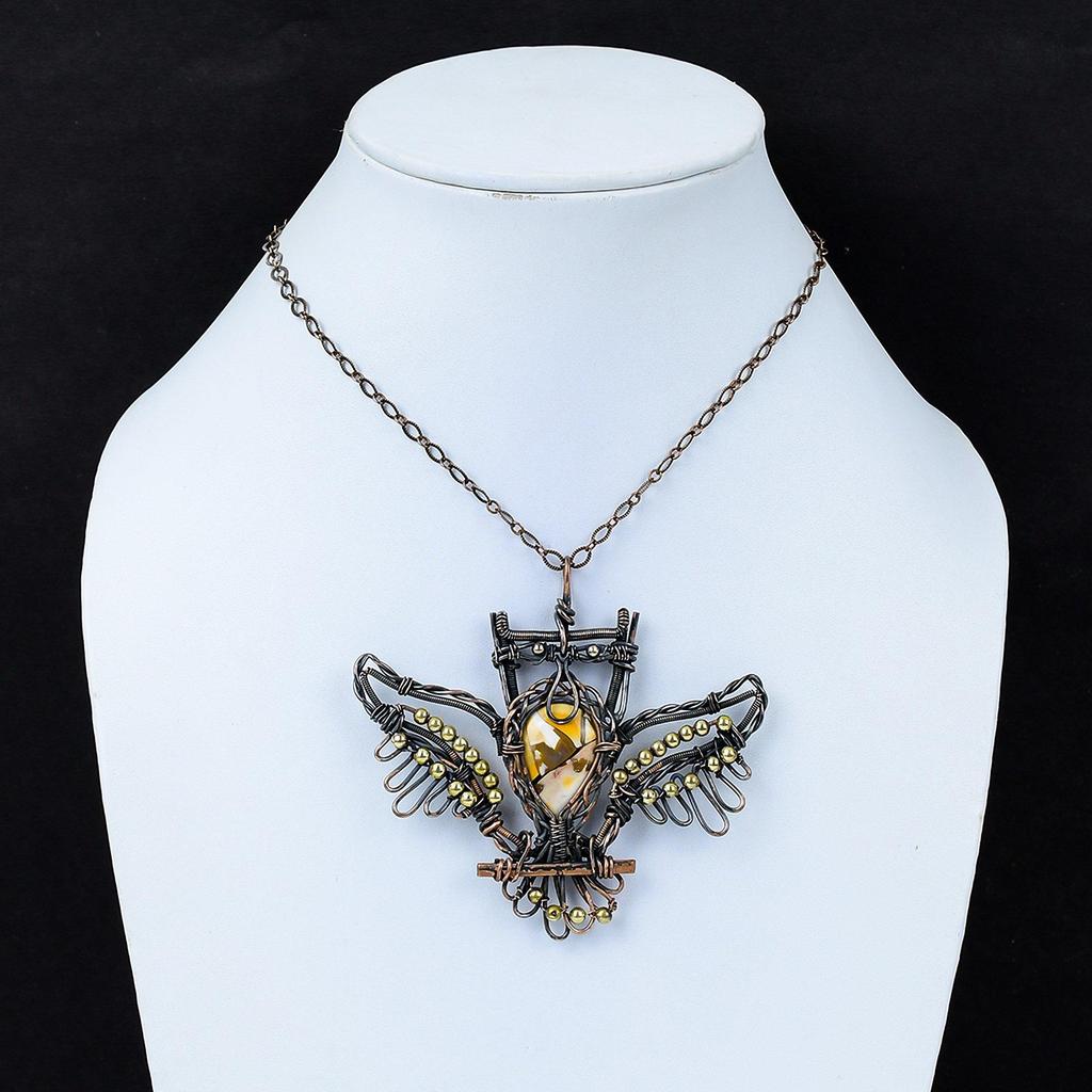 Brecciated Mookaite Pendant Copper Wire Wrapped Pendant Owl Pendant Gemstone Jewelry Handmade Pendant Beautiful Copper Jewelry Wedding Gift