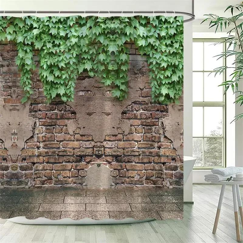 Vine Leaves Shower Curtain Green Plant Leaf Grey Wall Spring Floral Bath Curtains Set Polyester Fabric Bathroom Decor with XT6