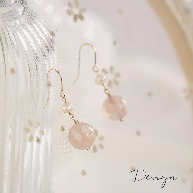 Original natural pearl cherry blossom agate earrings for women, unique vintage style niche design earrings, sweet geometric earrings
