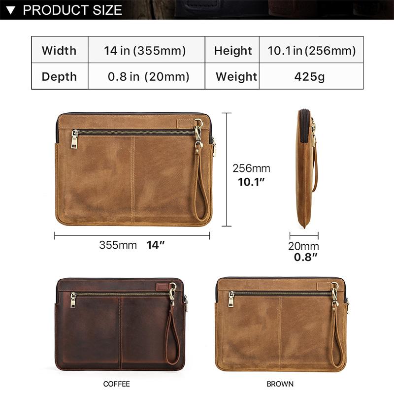 Retro Echt Leer Laptophoes CONTACTEN Macbook Pro 14,2 Inch Tablet Handtas Dagelijks Kantoor Zaken Cadeau Laptop Aktetas