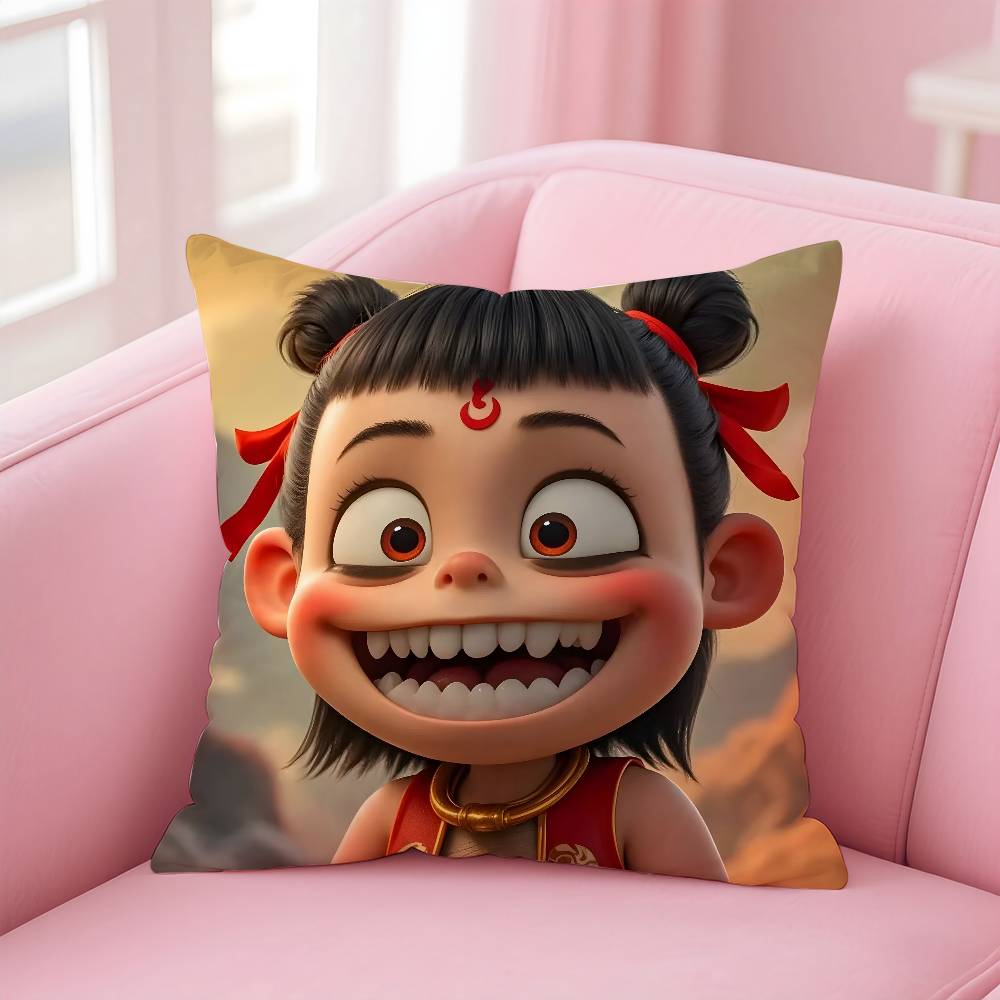 Chinese Anim Nezha Pillow Case Printed Pillowcase for Living Room Sofa Cushion Cover & Bedroom Decor