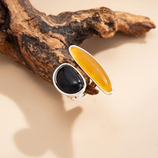 Retro Style Finger Ring, Adjustable Open Geometric Ring, Geometric Asymmetrical Knuckle Ring, Vintage-Style Irregular Resin Finger Band