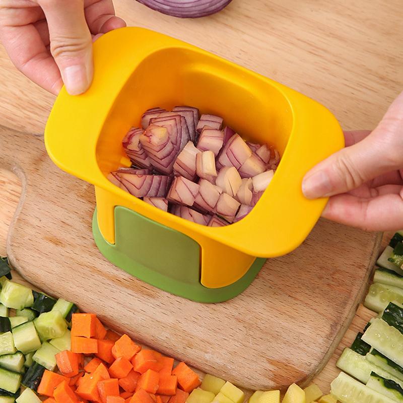 2 v 1 sekáček na zeleninu, kostkovací kráječ, nástroj na krájení, ruční tlak, brambory, mrkev, cibule, kostkovací kráječ, sekáček na chipsy, krájecí box, gadgety