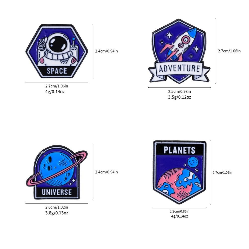 4 Styles Funny Space Adventure Universe Planets Design Enamel Brooches Spaceman Astronaut Rocket Earth Metal Pins