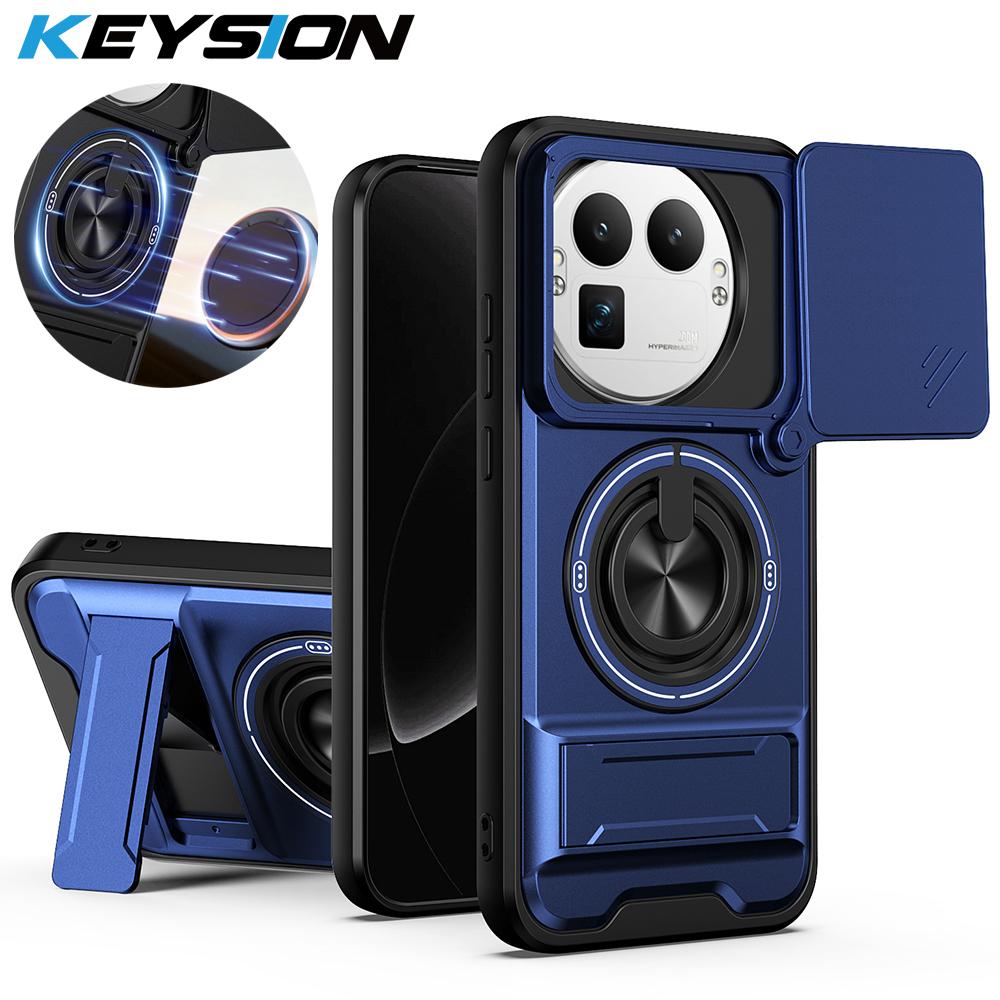 KEYSION Magnetic Phone Case for Realme GT 8 Pro Slide Camera Lens Protection Upright Kickstand 360° Ring Shockproof Back Cover