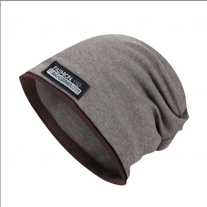 Unisex Korean-Style Double Layer Slouchy Beanie - Autumn/Winter Solid Color with Cloth Label