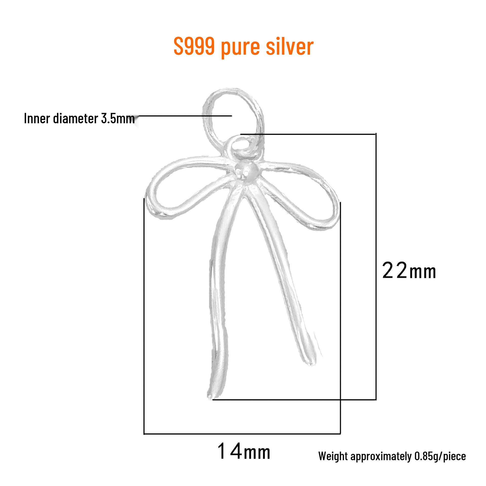 Sterling Silver S999 Bow Pendant Charm for DIY Jewelry & Bead Accessories S999 Sterling Silver