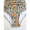Traje de baño de una pieza con estampado floral vintage, cuello en V, control de abdomen, corte alto