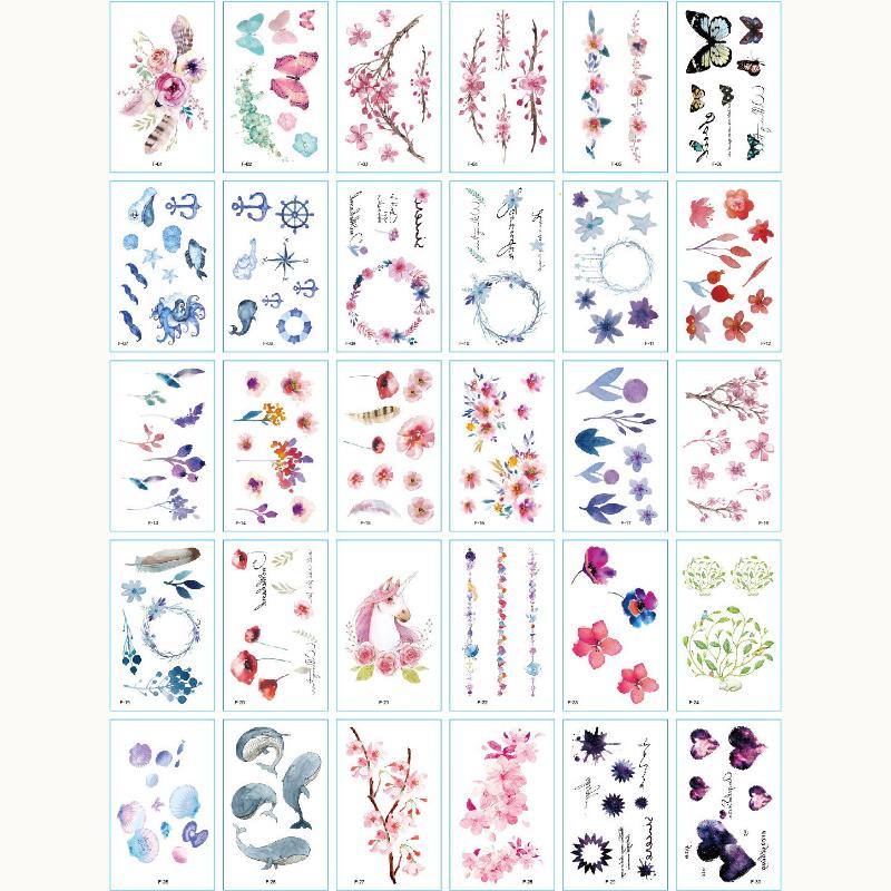 30Pcs Waterproof Temporary Tattoo Stickers Disposable 3D Color Butterfly Rose Flower Feather Fake Tattoo For Women Girl Body Art