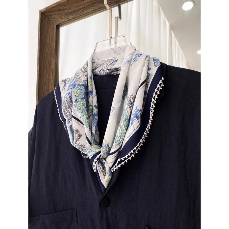 100% Silk Crepe Square Scarf Women Fashion Office Decorative Lace Neckerchief