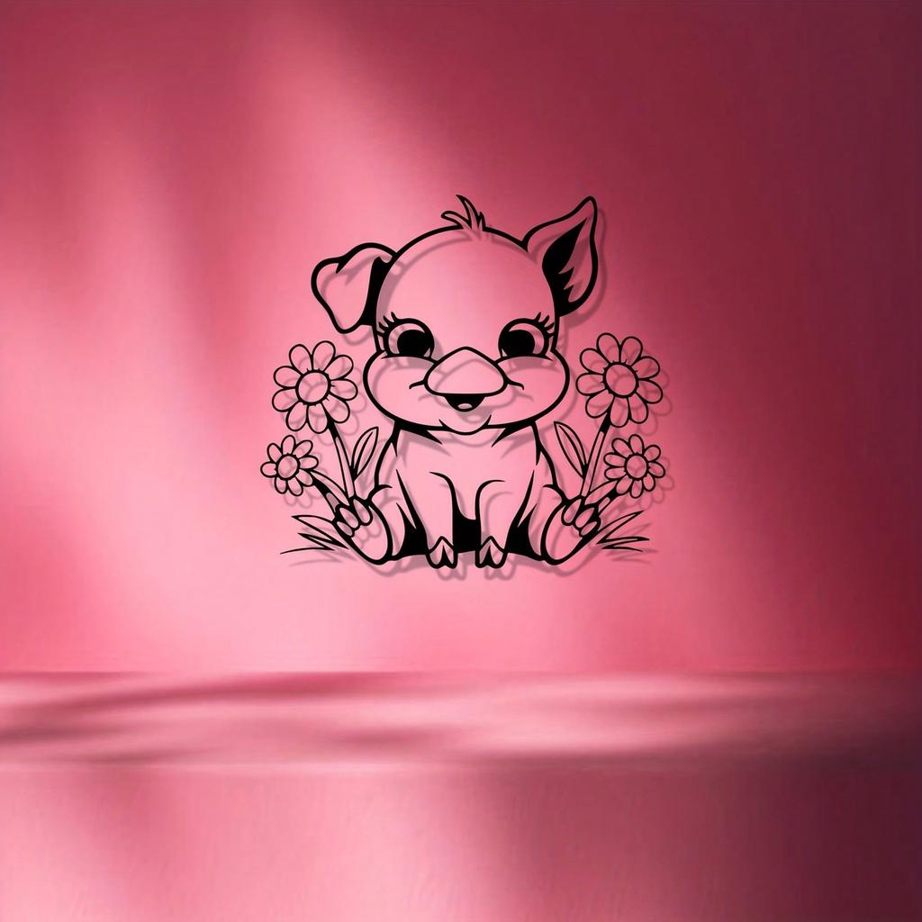 Spring Flower Pig Metal Wall Art Farmhouse Statue Mural Home Decor Sculpture