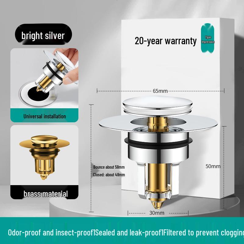 Universal Press-Type Pop-Up Washbasin Stopper Cover, Leak-Proof Core Drain for Countertop Basin