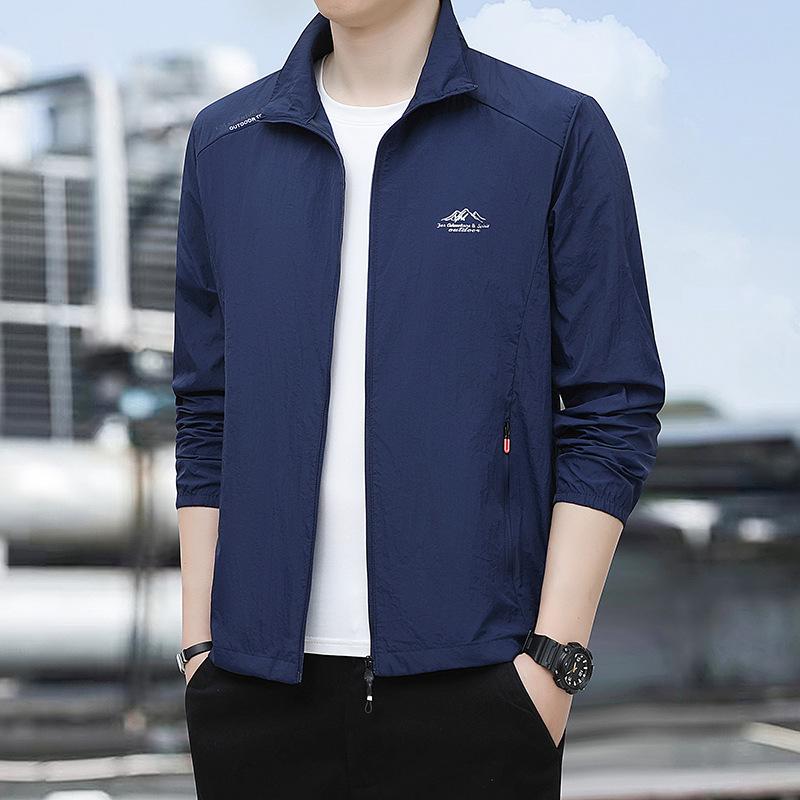 Ochrana proti slunci Pánská ultratenká ledová hedvábná letní pánská rybářská ochrana proti slunci Pánská kožená větrovka se stojáčkem a zapínáním na knoflíky